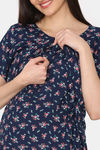 Coucou Maternity Woven Full Length Nightdress With Front Zipper And Discreet Feeding - Navy Peony — thumbnail 6